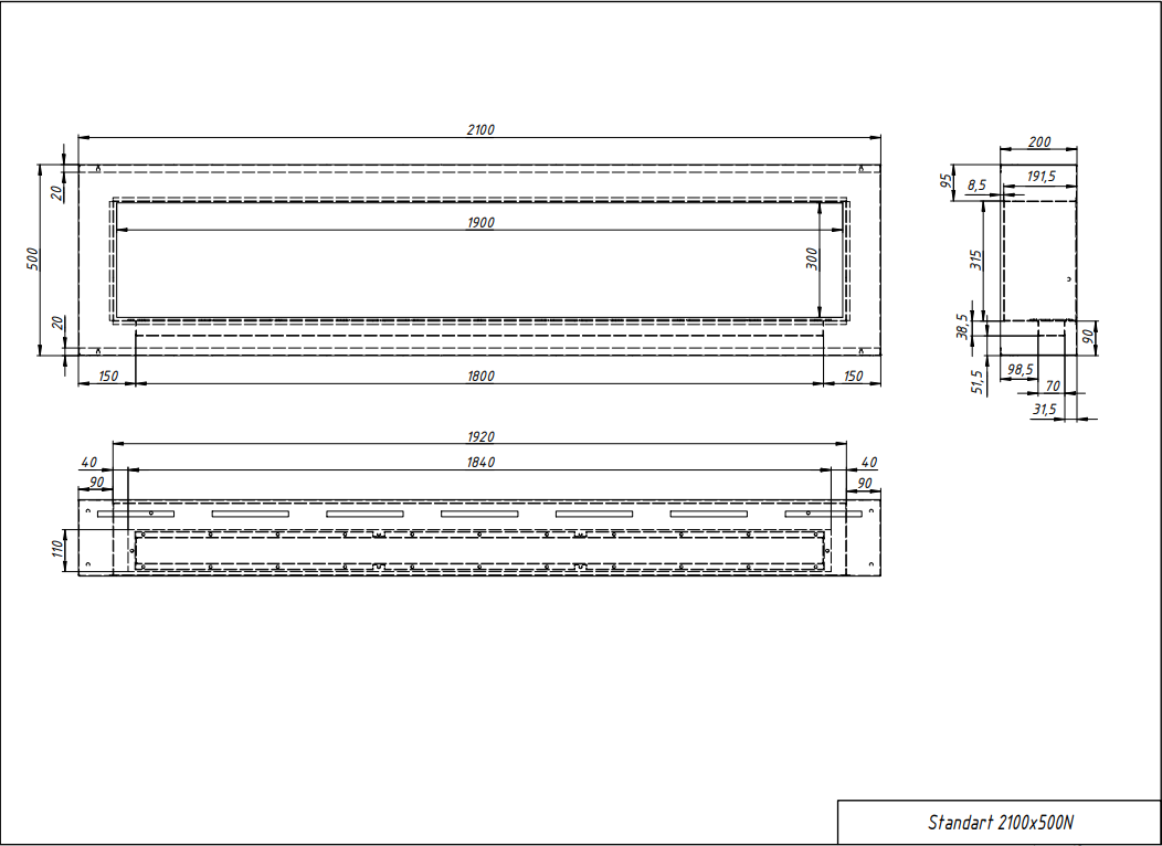 Биокамин "Русский огонь" Лофт 2100N настенный с защитным и декоративным стеклом по цене 108 900 руб.